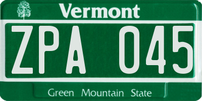 VT license plate ZPA045