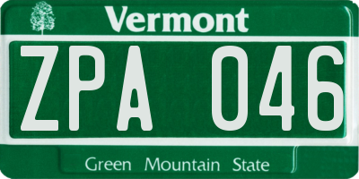 VT license plate ZPA046
