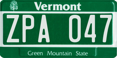 VT license plate ZPA047