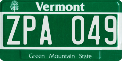 VT license plate ZPA049