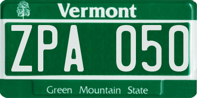 VT license plate ZPA050
