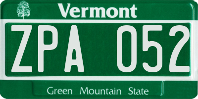 VT license plate ZPA052