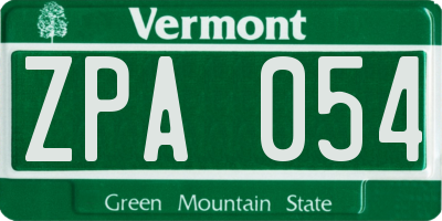 VT license plate ZPA054