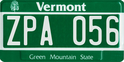 VT license plate ZPA056