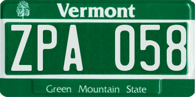 VT license plate ZPA058