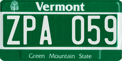 VT license plate ZPA059