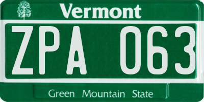 VT license plate ZPA063