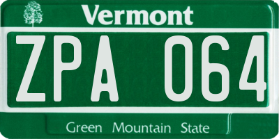 VT license plate ZPA064