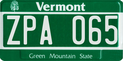 VT license plate ZPA065