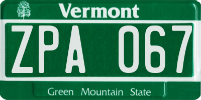 VT license plate ZPA067