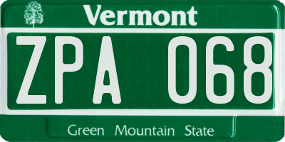 VT license plate ZPA068
