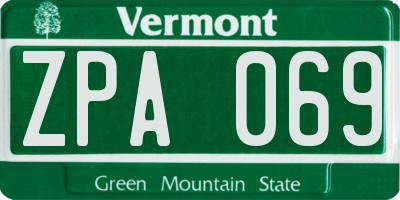 VT license plate ZPA069