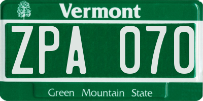 VT license plate ZPA070