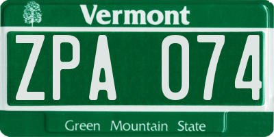 VT license plate ZPA074
