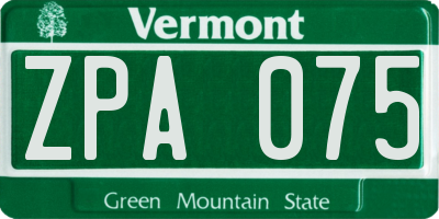VT license plate ZPA075