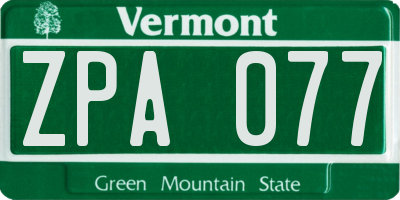 VT license plate ZPA077