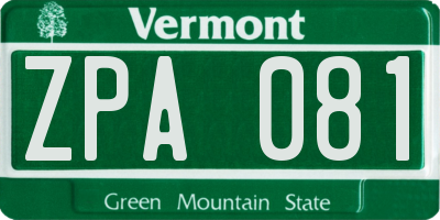 VT license plate ZPA081