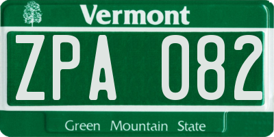 VT license plate ZPA082