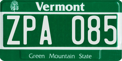 VT license plate ZPA085