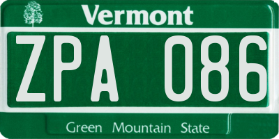 VT license plate ZPA086