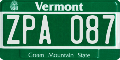 VT license plate ZPA087