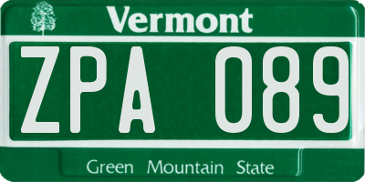 VT license plate ZPA089