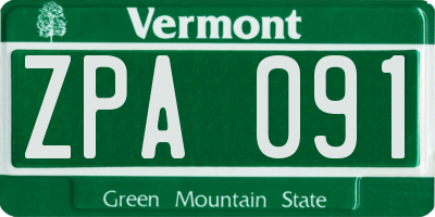 VT license plate ZPA091