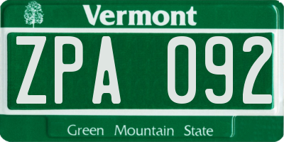 VT license plate ZPA092