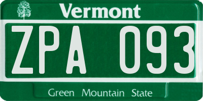 VT license plate ZPA093
