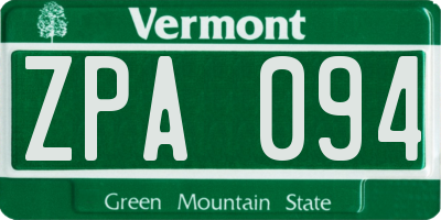 VT license plate ZPA094