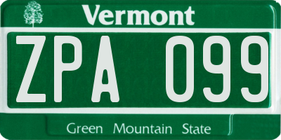 VT license plate ZPA099