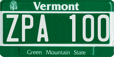 VT license plate ZPA100
