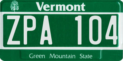 VT license plate ZPA104