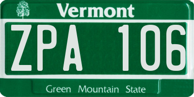 VT license plate ZPA106