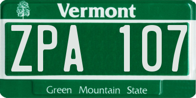 VT license plate ZPA107