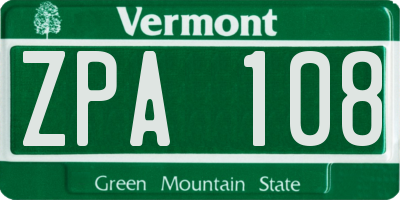 VT license plate ZPA108
