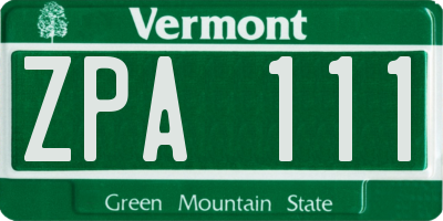 VT license plate ZPA111