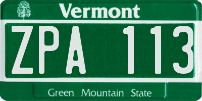 VT license plate ZPA113