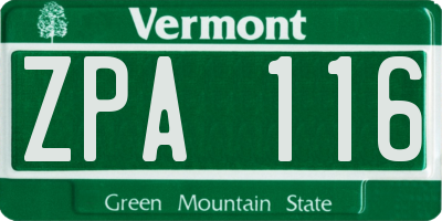 VT license plate ZPA116