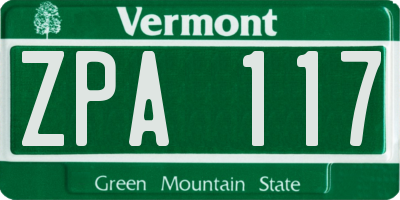 VT license plate ZPA117