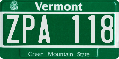 VT license plate ZPA118