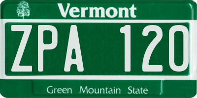 VT license plate ZPA120