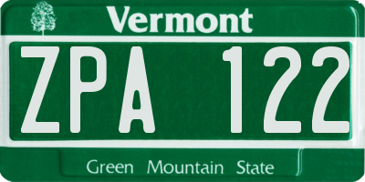 VT license plate ZPA122