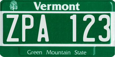 VT license plate ZPA123