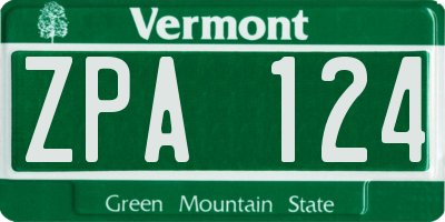 VT license plate ZPA124