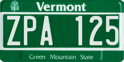 VT license plate ZPA125