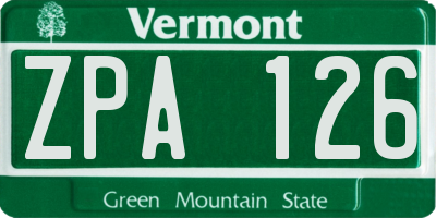 VT license plate ZPA126