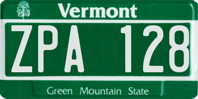VT license plate ZPA128