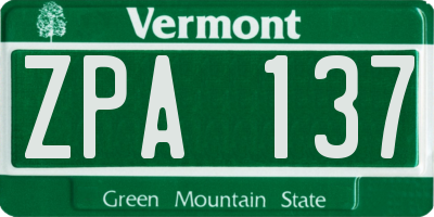 VT license plate ZPA137