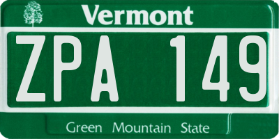 VT license plate ZPA149